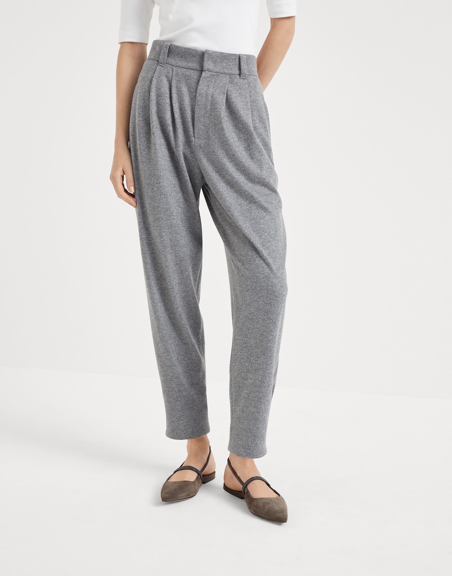 Cashmere jersey tailored trousers - 1