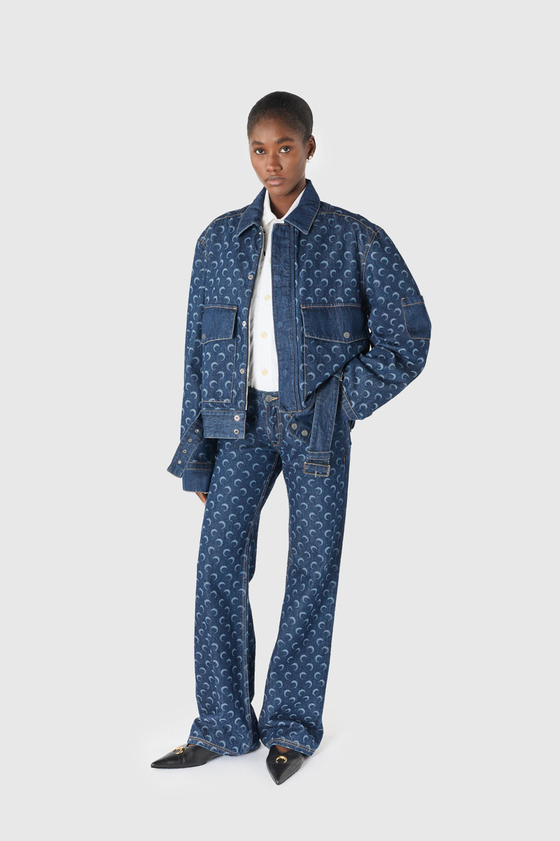 Marine Serre Midnight blue denim belted trucker jacket outlook