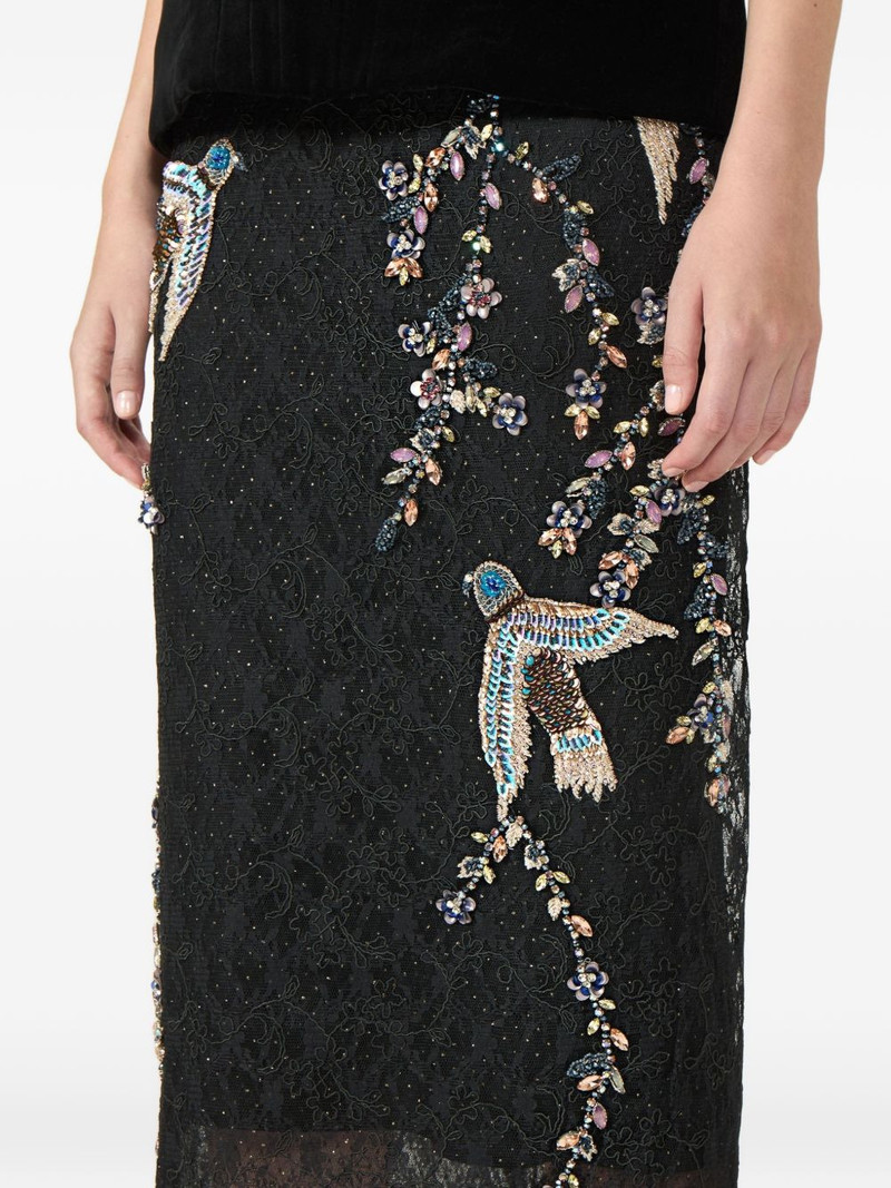 Vivi corded-lace bird-appliqué lace midi skirt 4