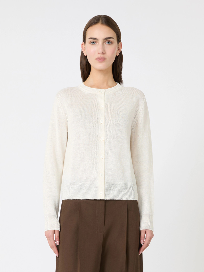 BADIA Linen yarn classic cardigan - ECRU 3