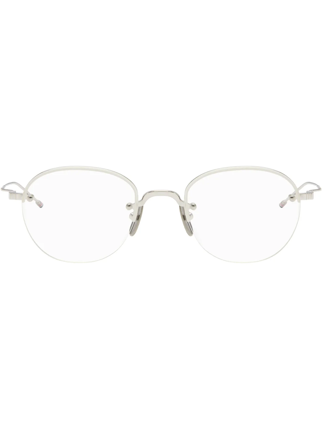 Silver Titanium Semi Rimless Oval Glasses - 1