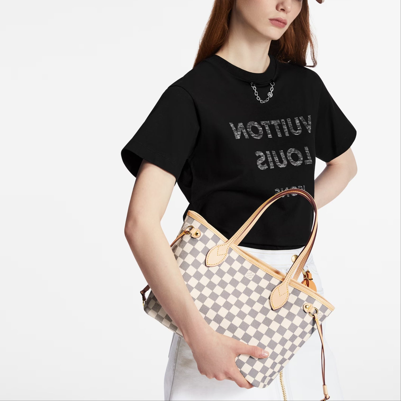 (WMNS) LOUIS VUITTON Neverfull PM Damier Azur Canvas Handbag 'Grey Gold' N40605 - 7