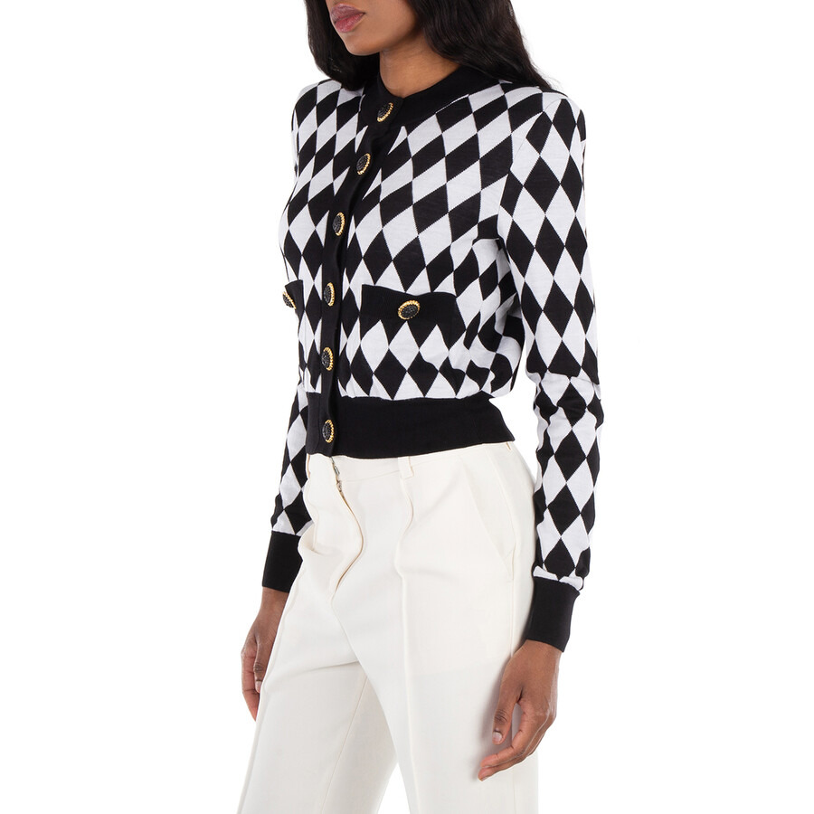 Balmain Diamond-Intarsia Virgin Wool Cardigan - 2