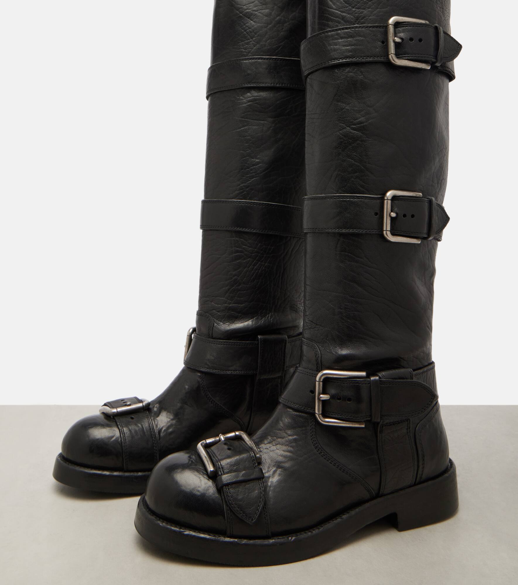 Over-the-knee leather biker boots - 5