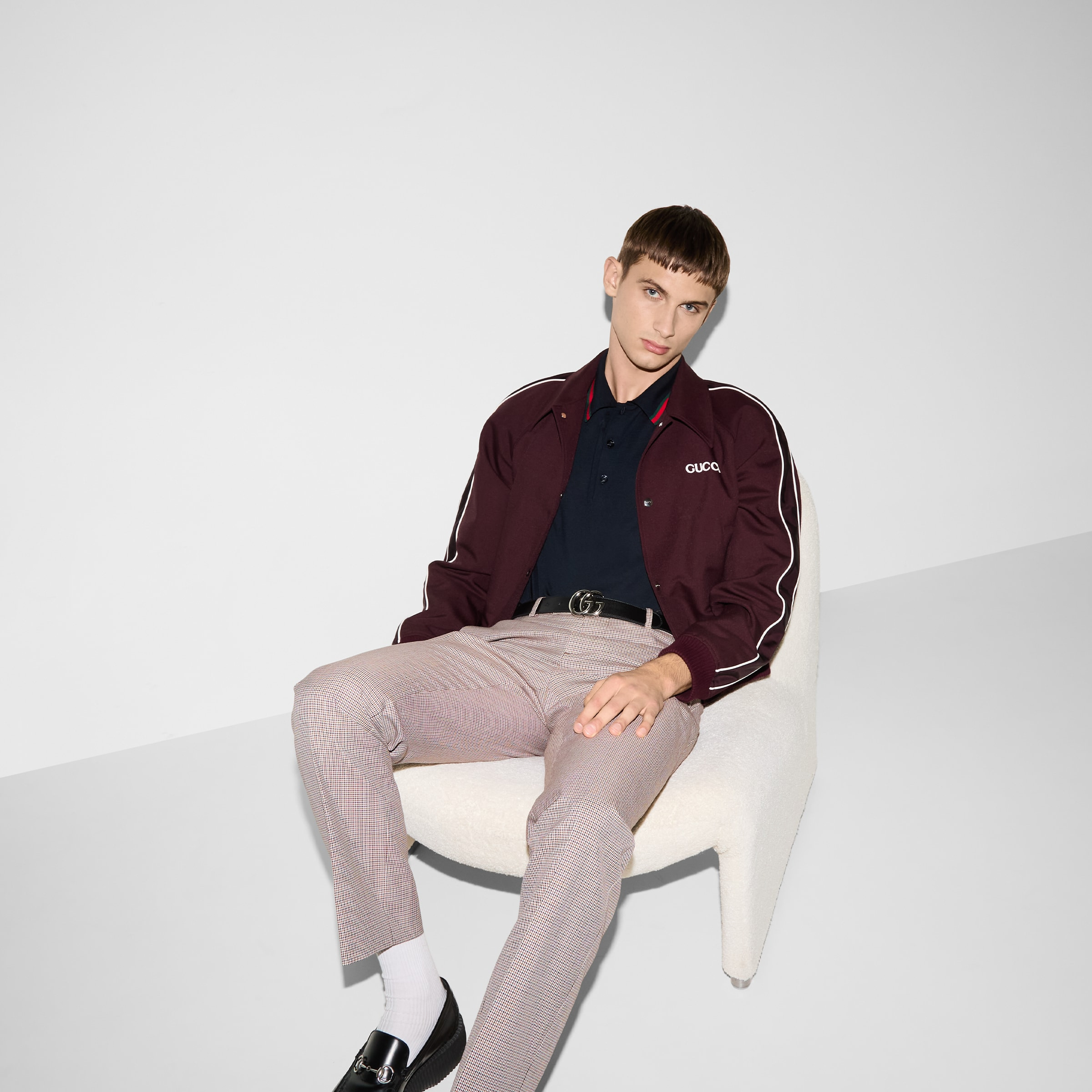 Wool knit polo shirt with Web - 6