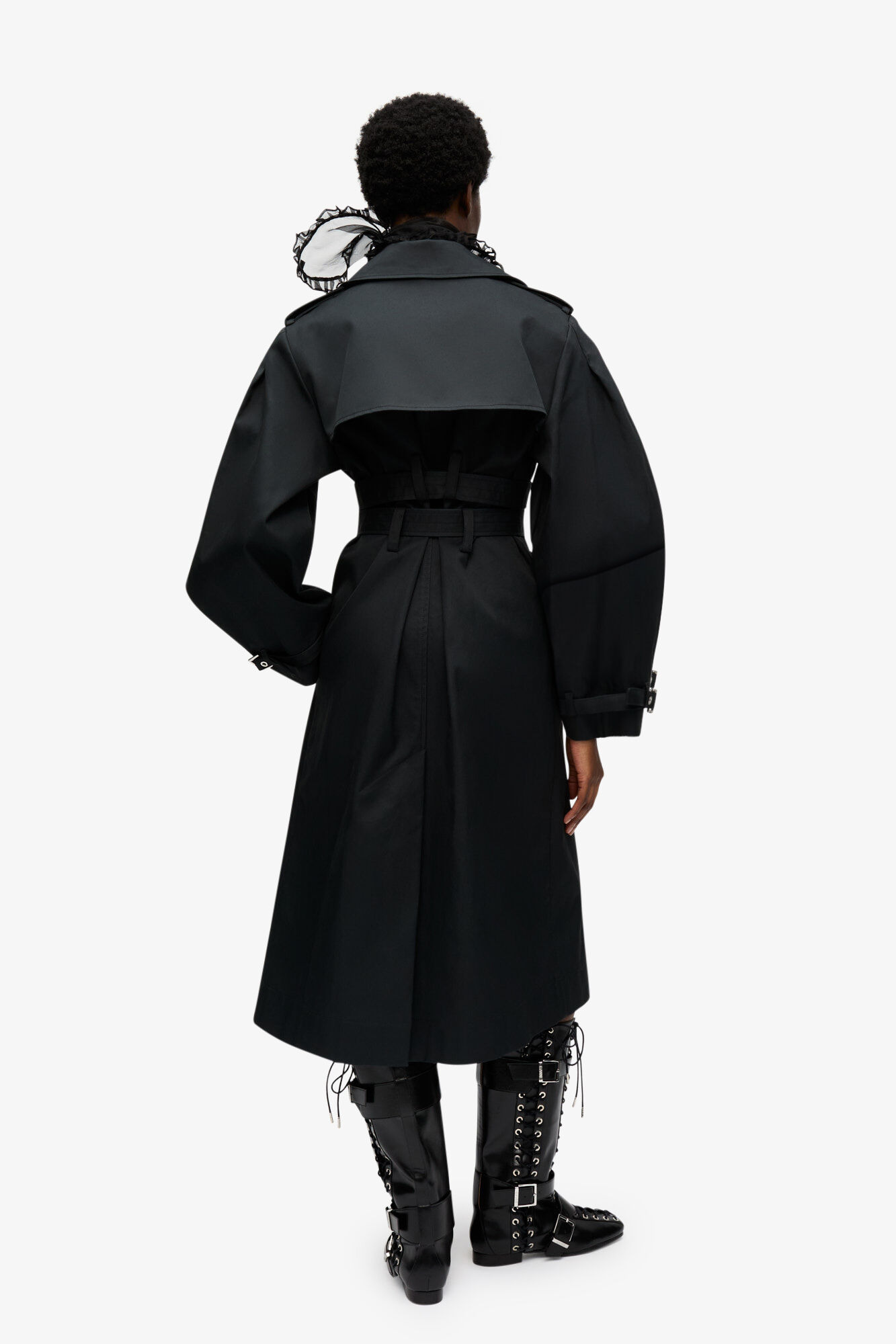 BLACK BONDED COTTON TRENCH COAT - 3