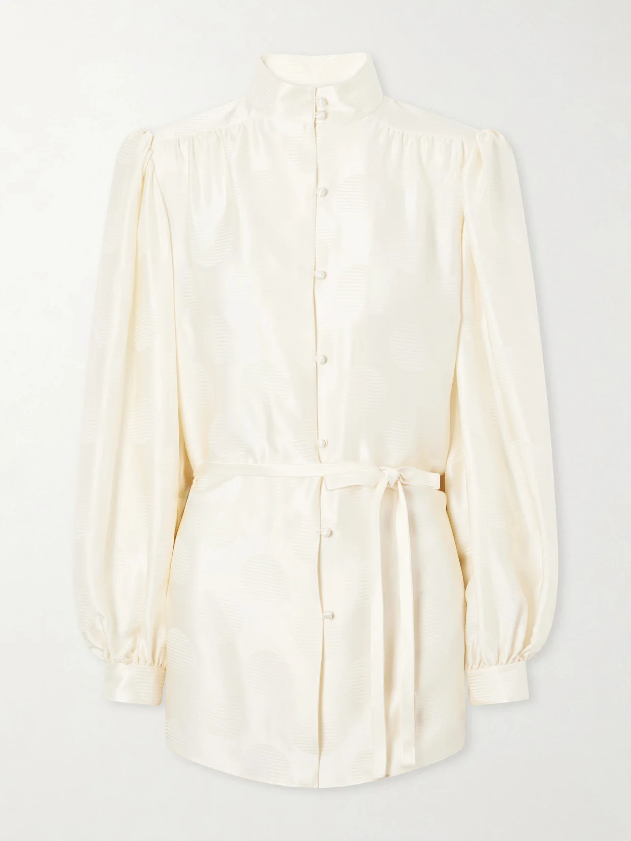 Belted Polka-dot Silk-jacquard Blouse - 1