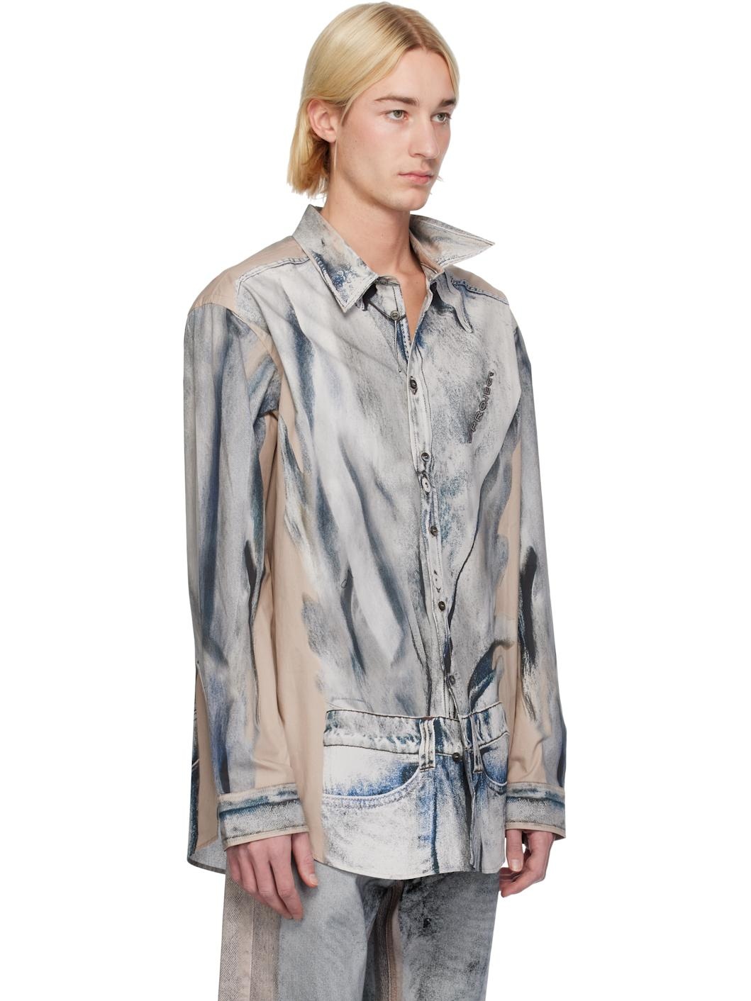Beige & Blue Trompe L'oeil Shirt - 2