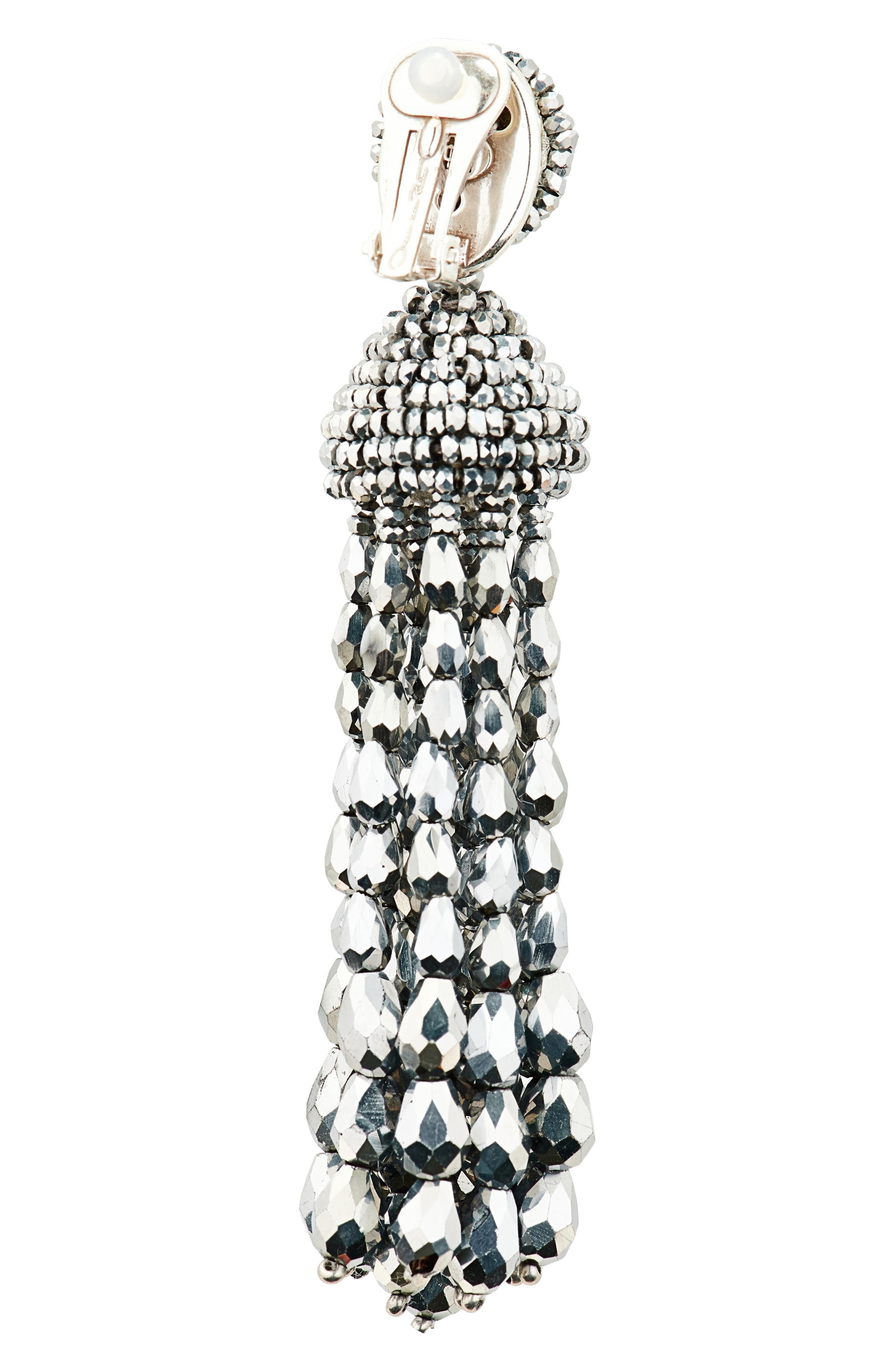 Oscar de la Renta Beaded Chandelier Clip-On Earrings in Silver at Nordstrom - 4