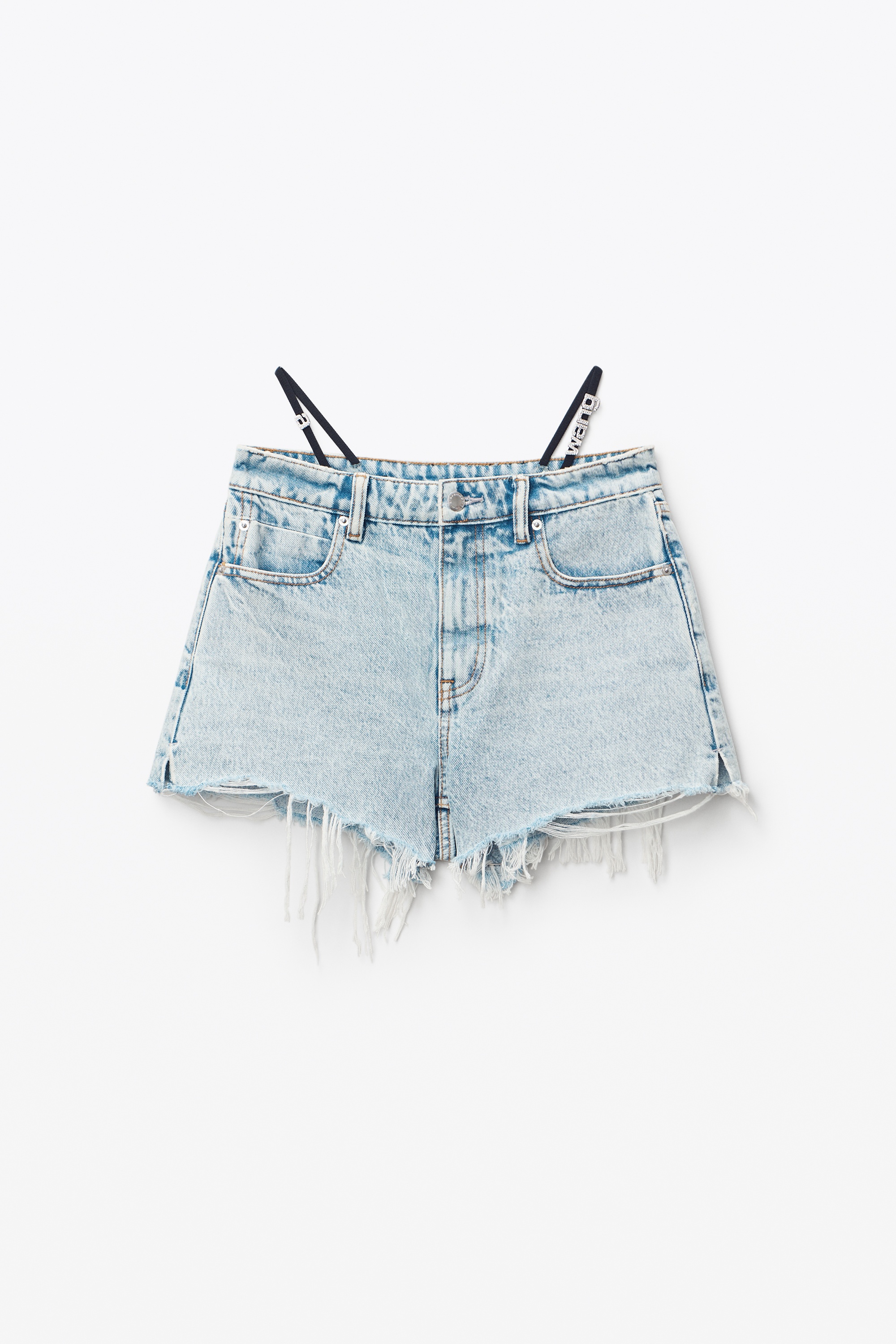 DIAMANTE LOGO STRAP LAYER SHORT IN DENIM - 1