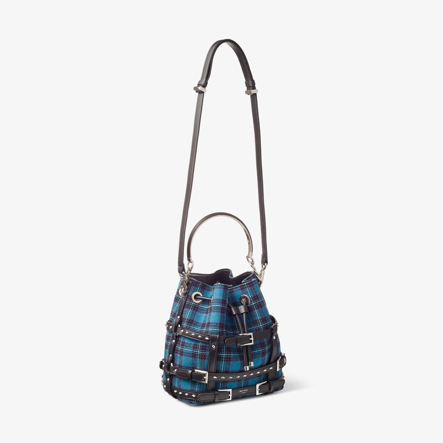 Bon Bon Bucket
Peacock Fabric and Calf Leather Bucket Bag with Harness - 6