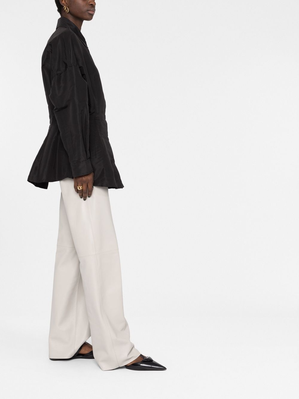 gathered-detail faille shirt jacket - 4