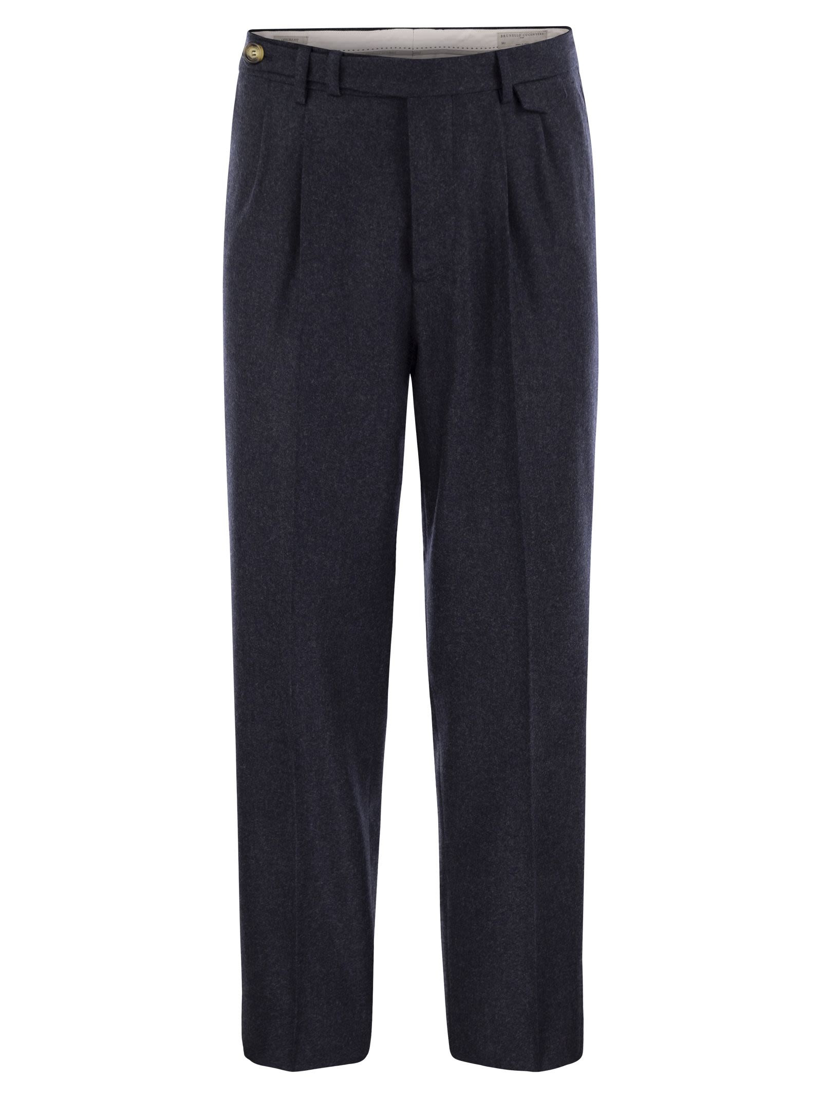 Brunello Cucinelli Men Leisure Fit Trousers In Virgin Wool Flannel With Double Darts - 1