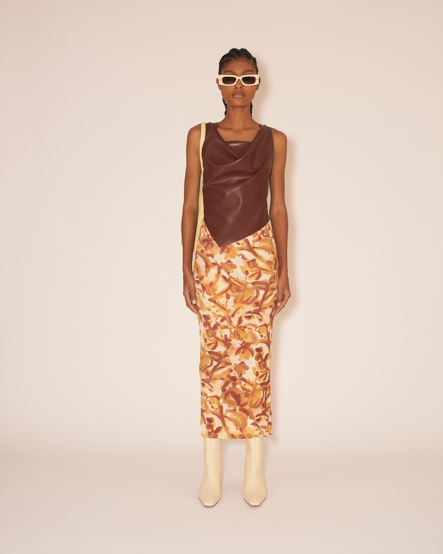 TAINA - Bodycon midi skirt with wrap - Botanic aquarelle - 3