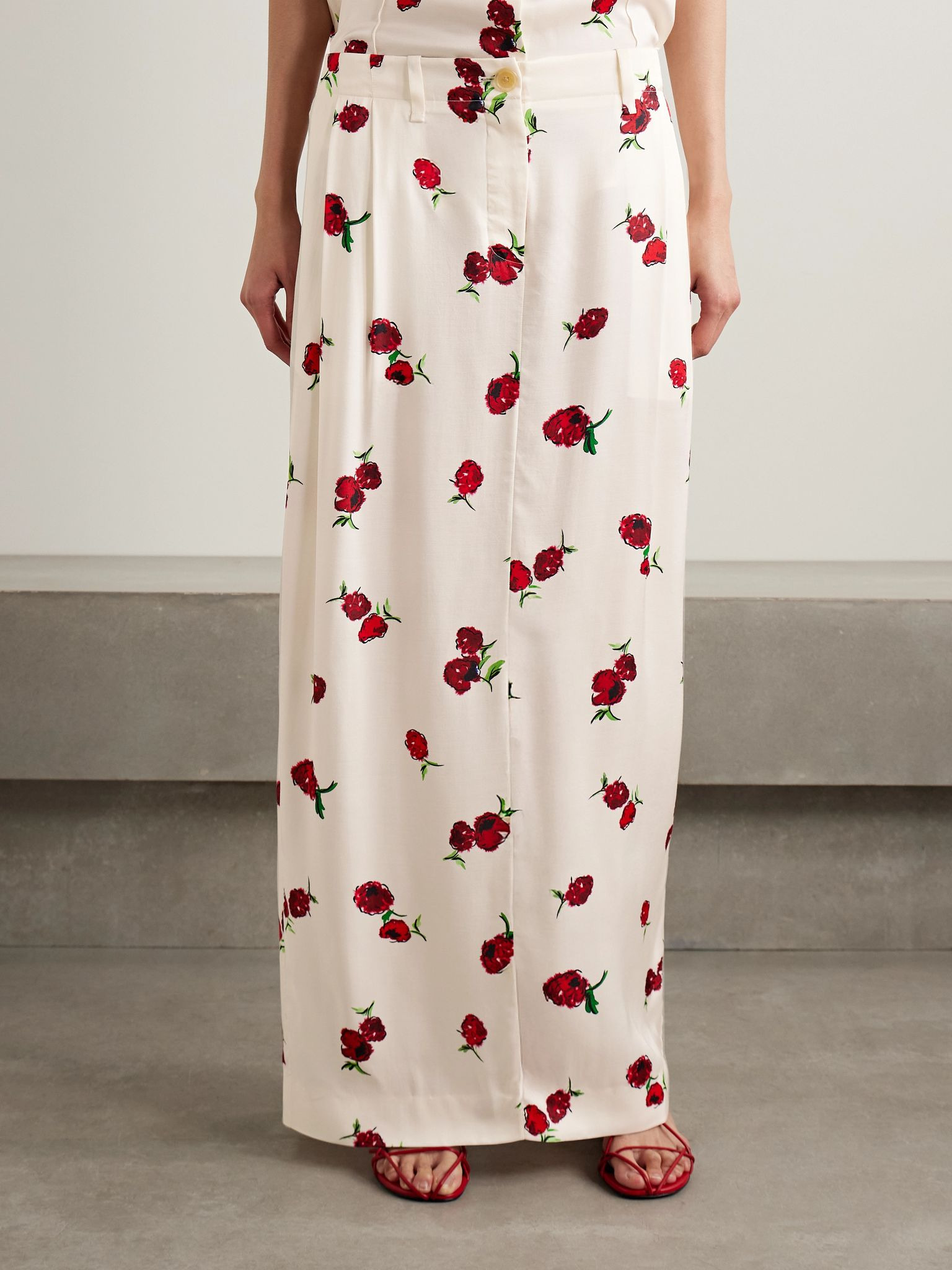 Lucian pleated silk-twill maxi skirt Ecru - 3