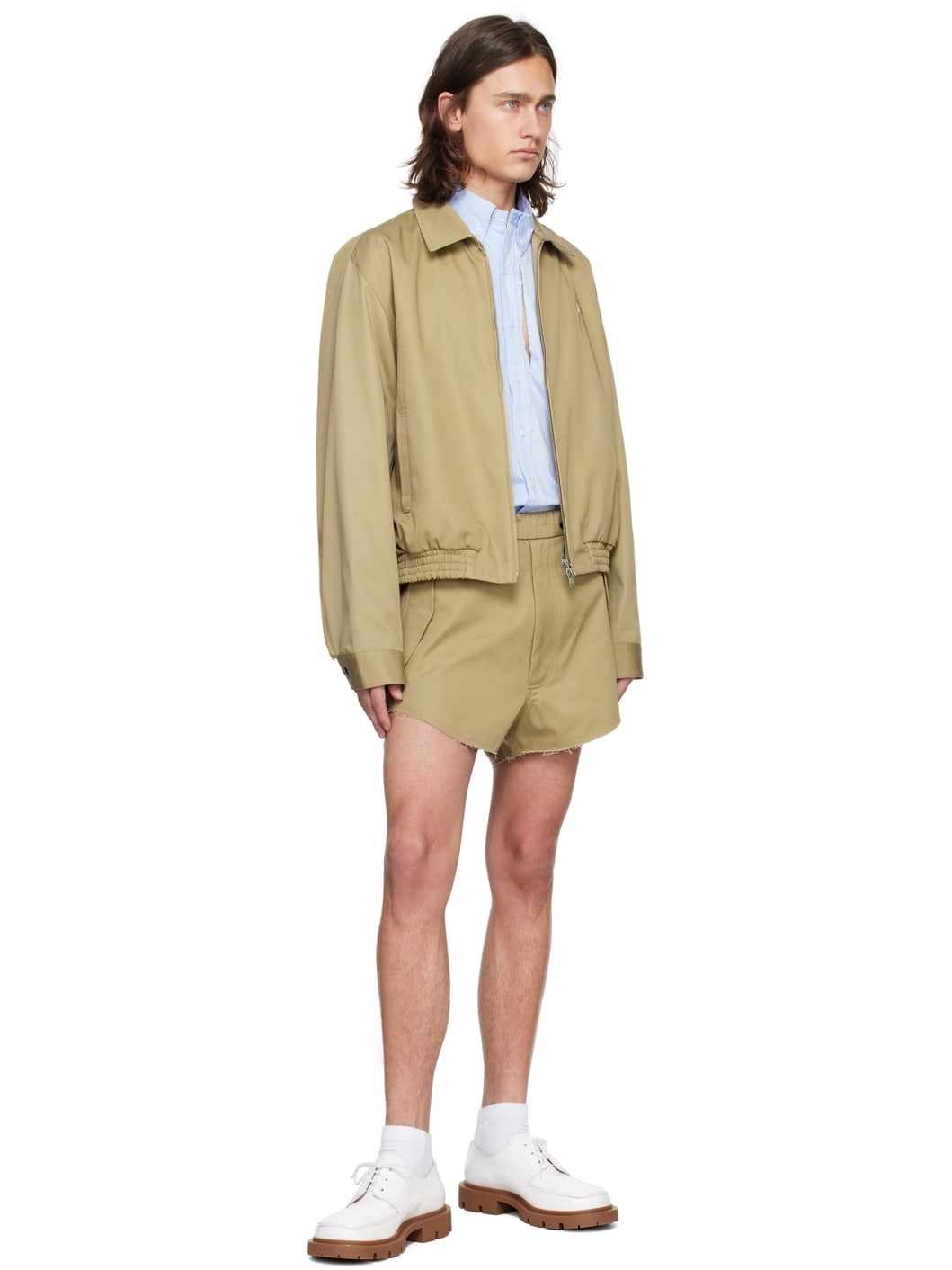 Beige Zip Shorts - 4