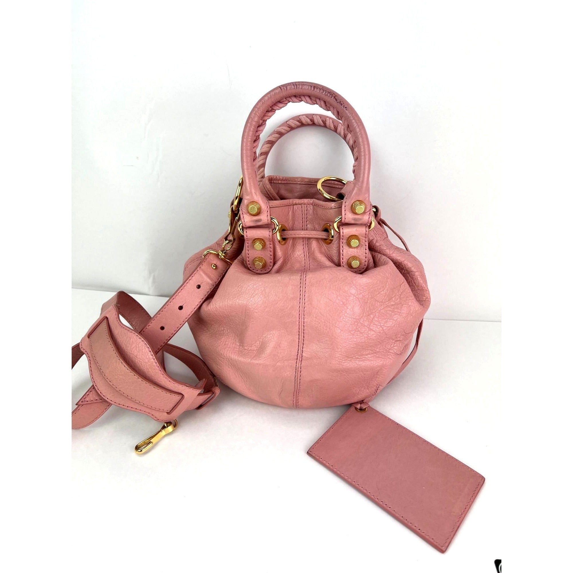 Balenciaga agneau Giant 12 Gold Hardware Mini Pompon Rose Pink Bucket Bag - 2