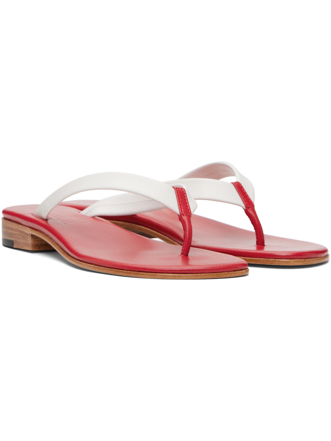 White & Red Leather Flip-Flops - 4