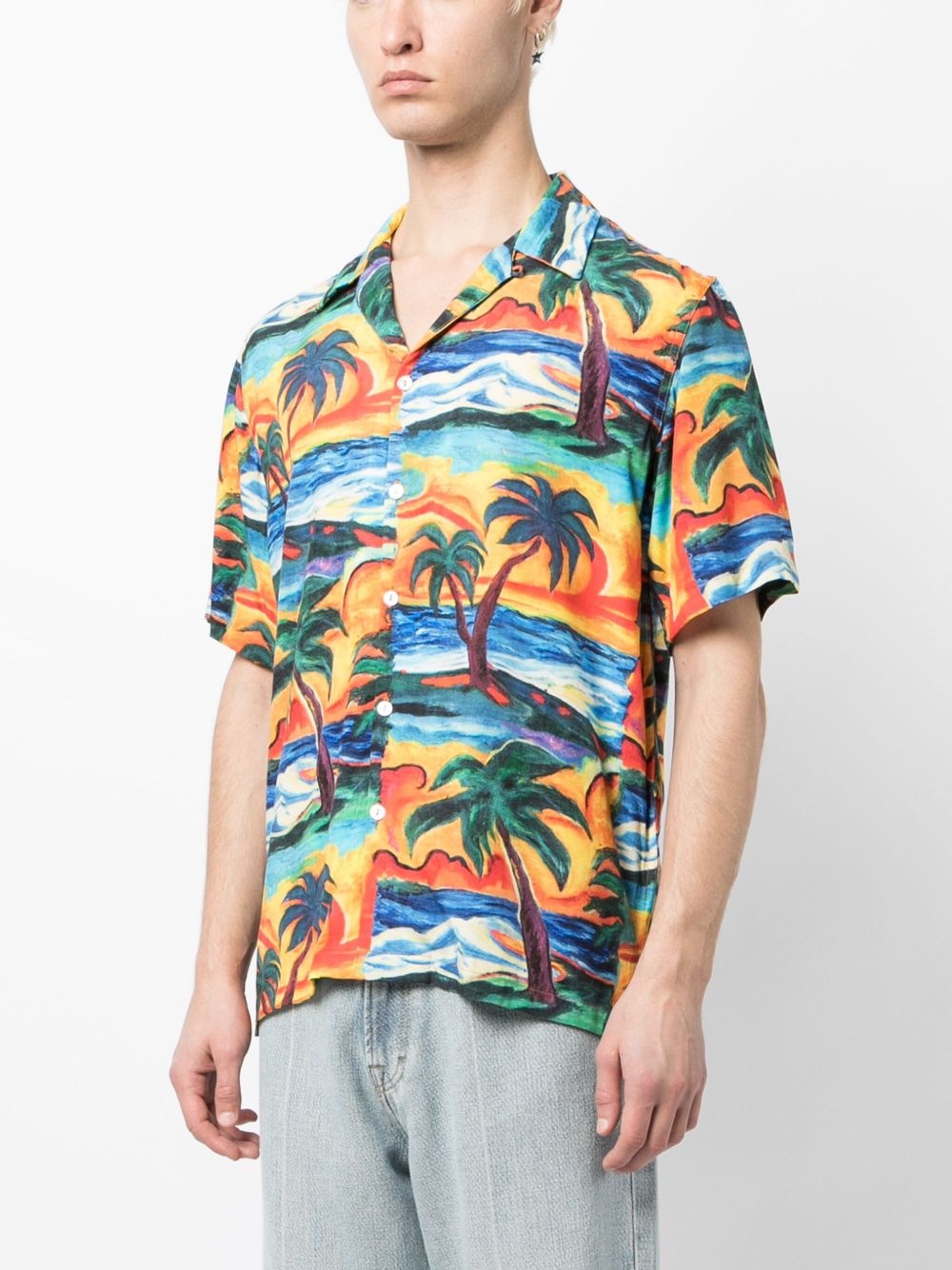 sunset-print EcoVero shirt - 3