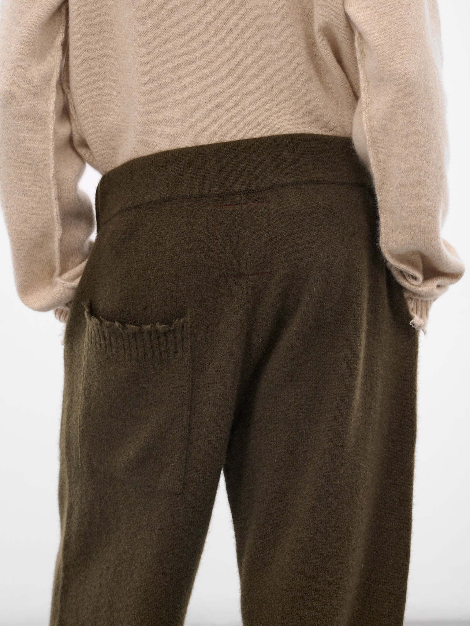 Army Green Cashmere Knit Trousers - 5
