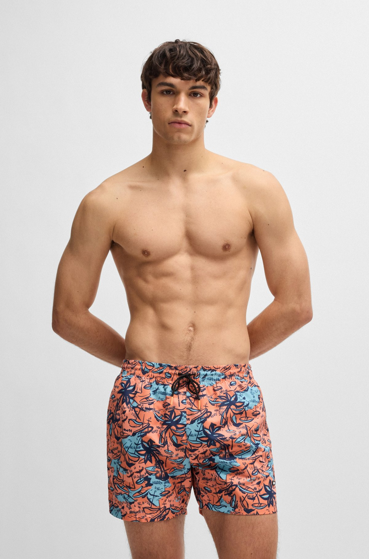 PRINTED SWIM SHORTS WITH LOGO DETAIL - 2