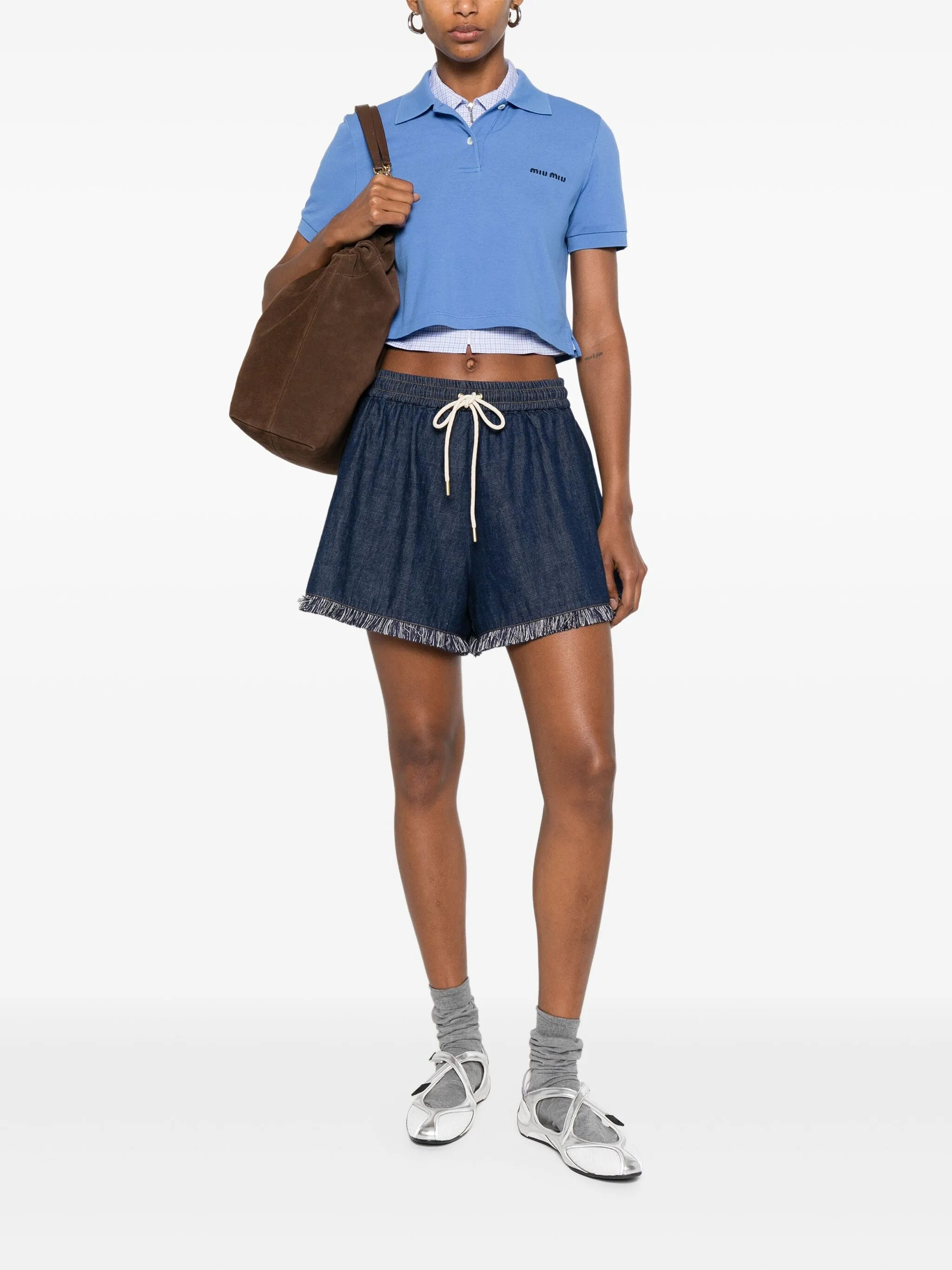 Miu Miu Logo-print Cropped Polo Top - 2