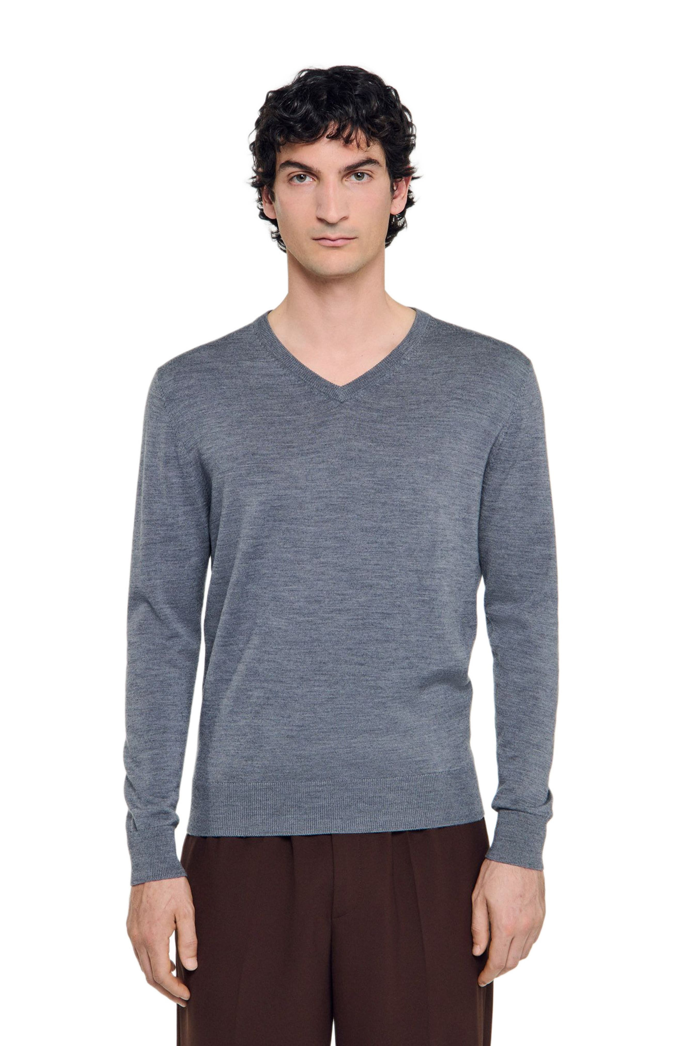 SANDRO Fine wool sweater in Light Grey Chine at Nordstrom - 3