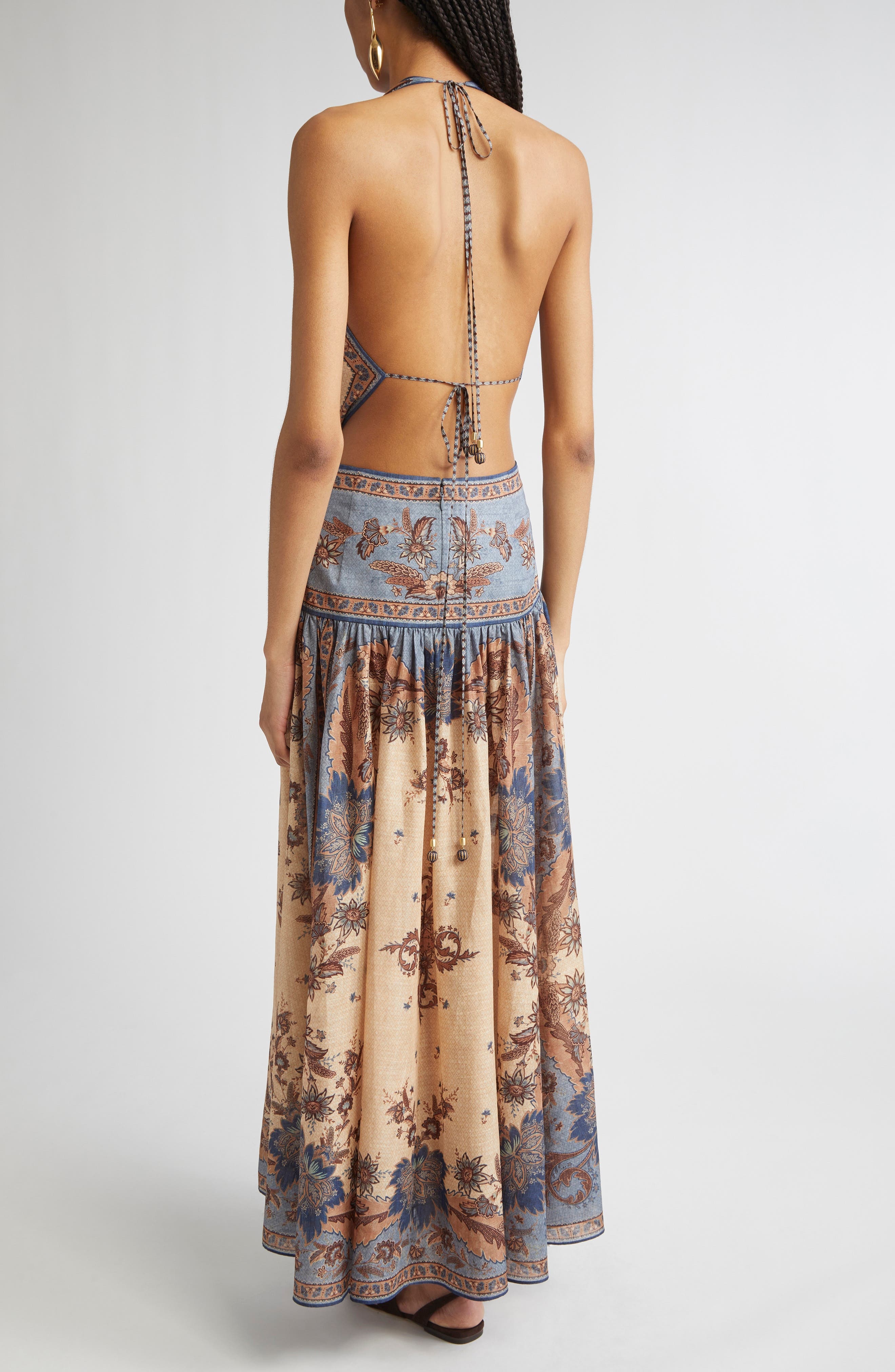 Zimmermann Ascension Paisley Floral Halter Neck Maxi Dress in Blue/Cream Indienne Floral at Nordstro - 2