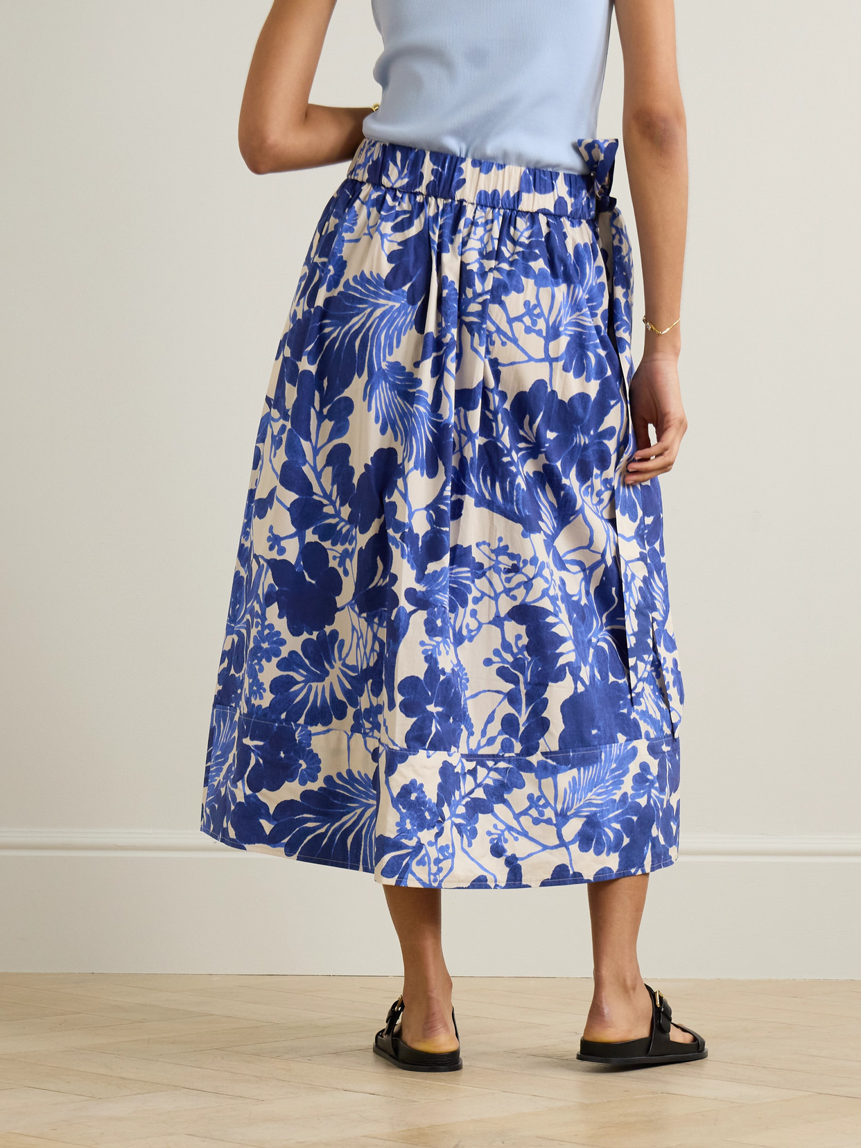 Braga Tie-detailed Tiered Printed Cotton-poplin Midi Skirt - 3