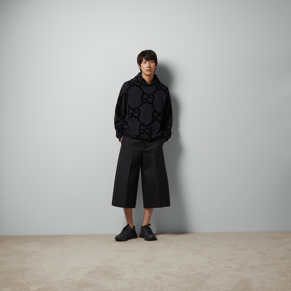 GUCCI GG flocked print cotton fleece sweatshirt | REVERSIBLE