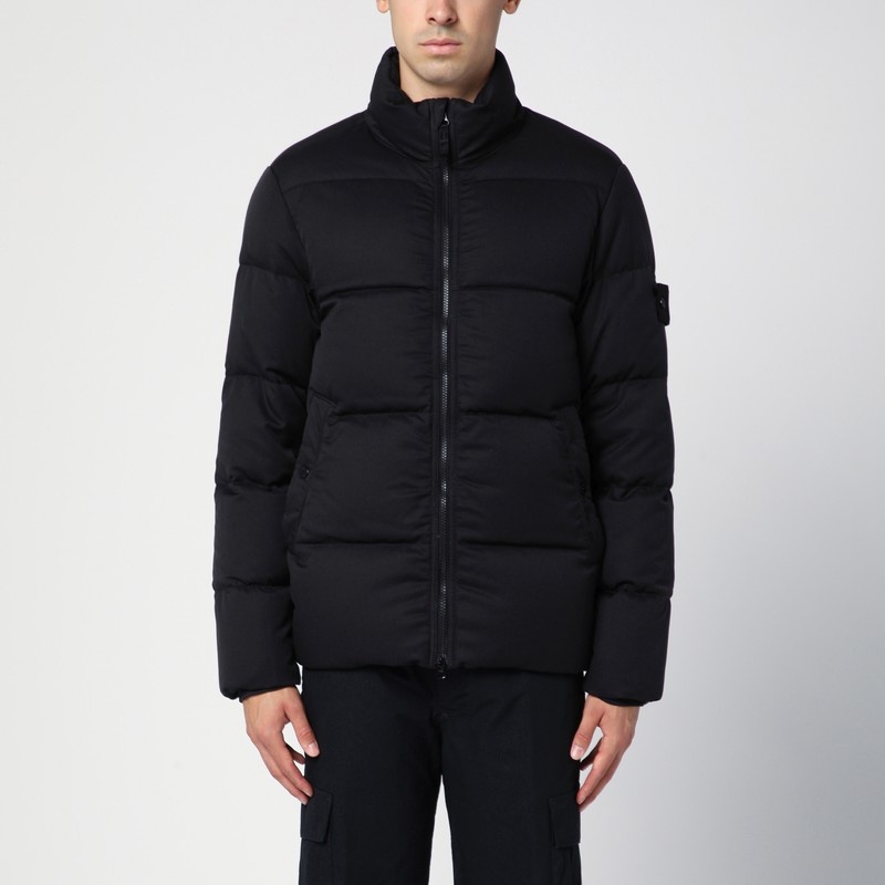 Black wool twill down jacket - 1