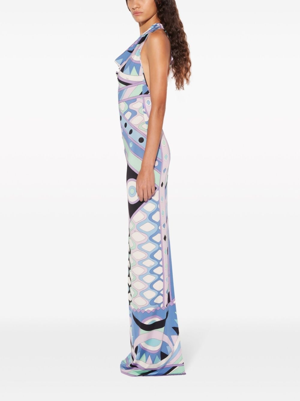 Vivara-print satin halterneck maxi dress - 3