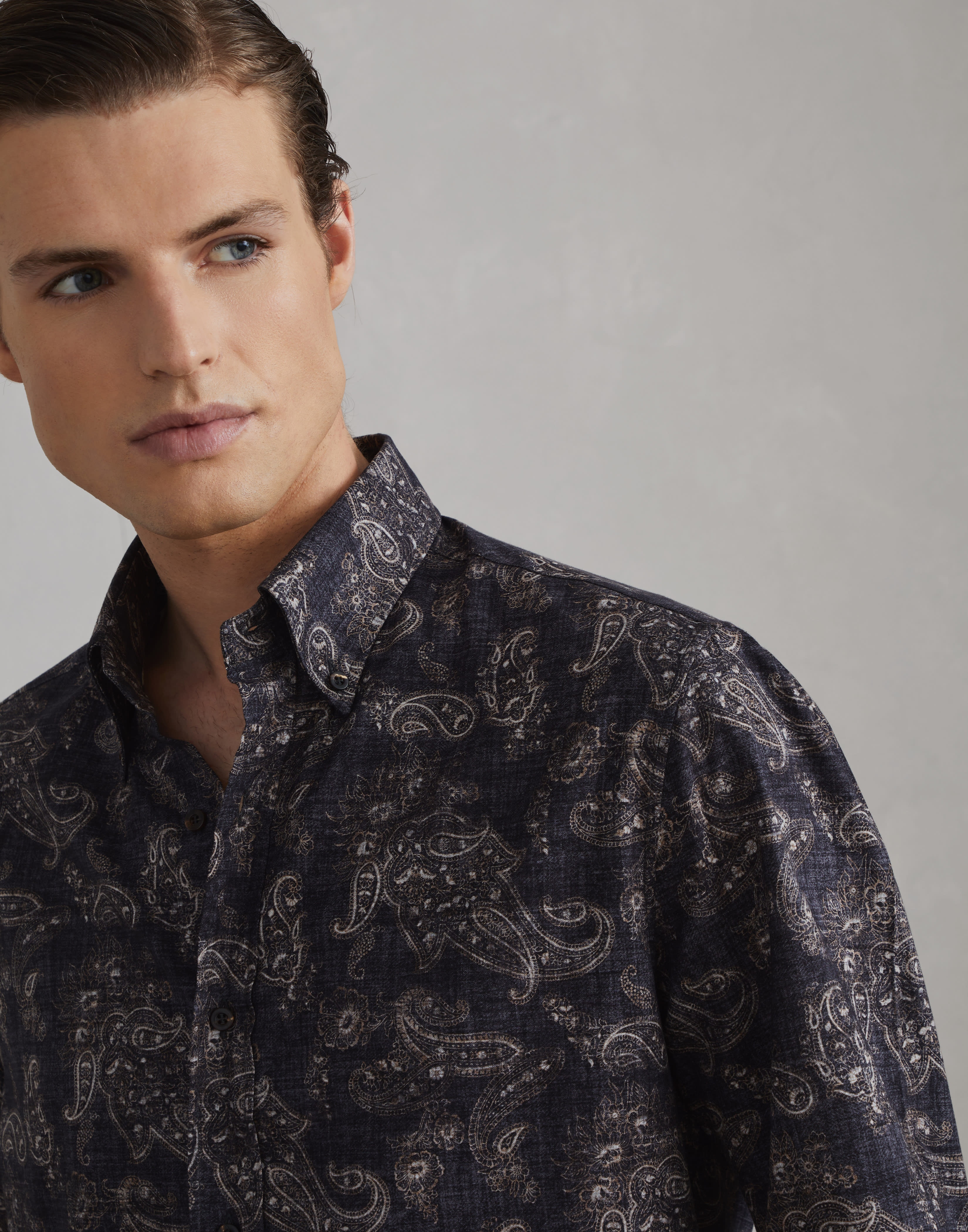 Paisley basic fit shirt with button-down collar - 3