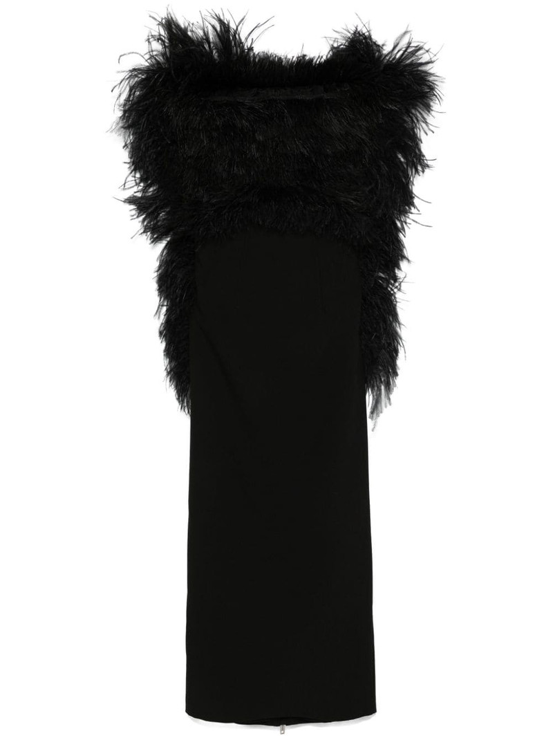 feather-trim midi dress - 1
