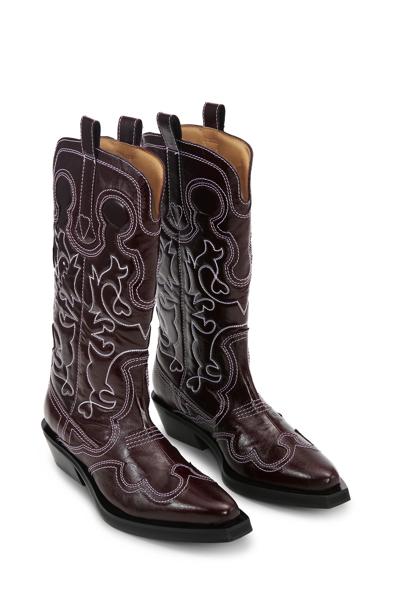 BURGUNDY MID SHAFT EMBROIDERED WESTERN BOOTS - 2