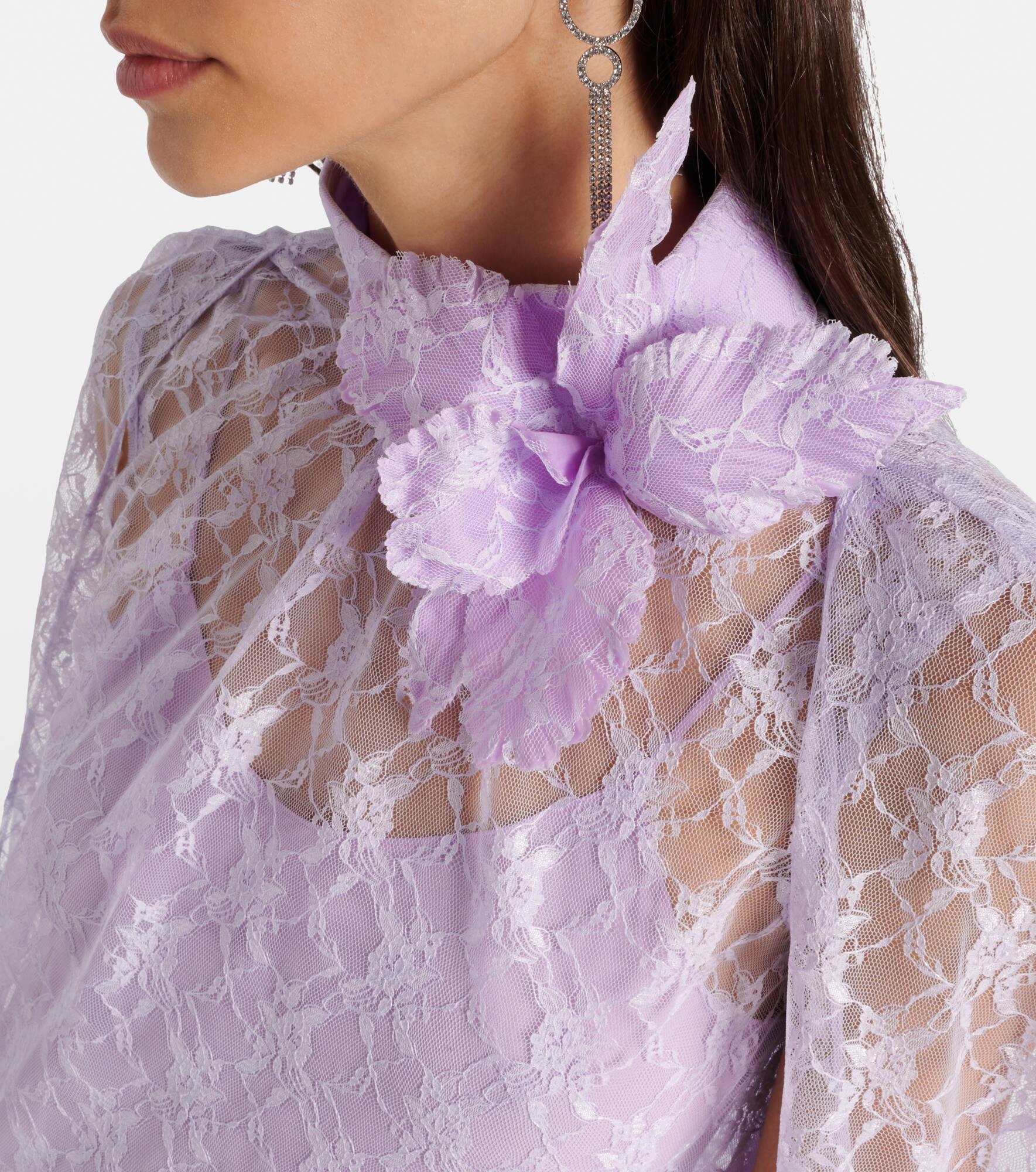 Caped floral lace midi dress - 5