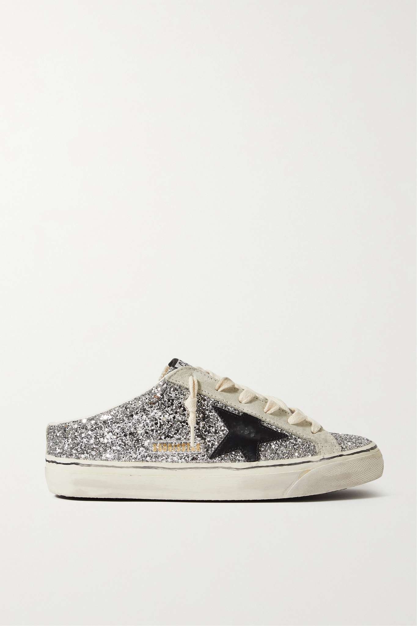 Super-Star Sabot distressed glittered leather and suede slip-on sneakers - 1