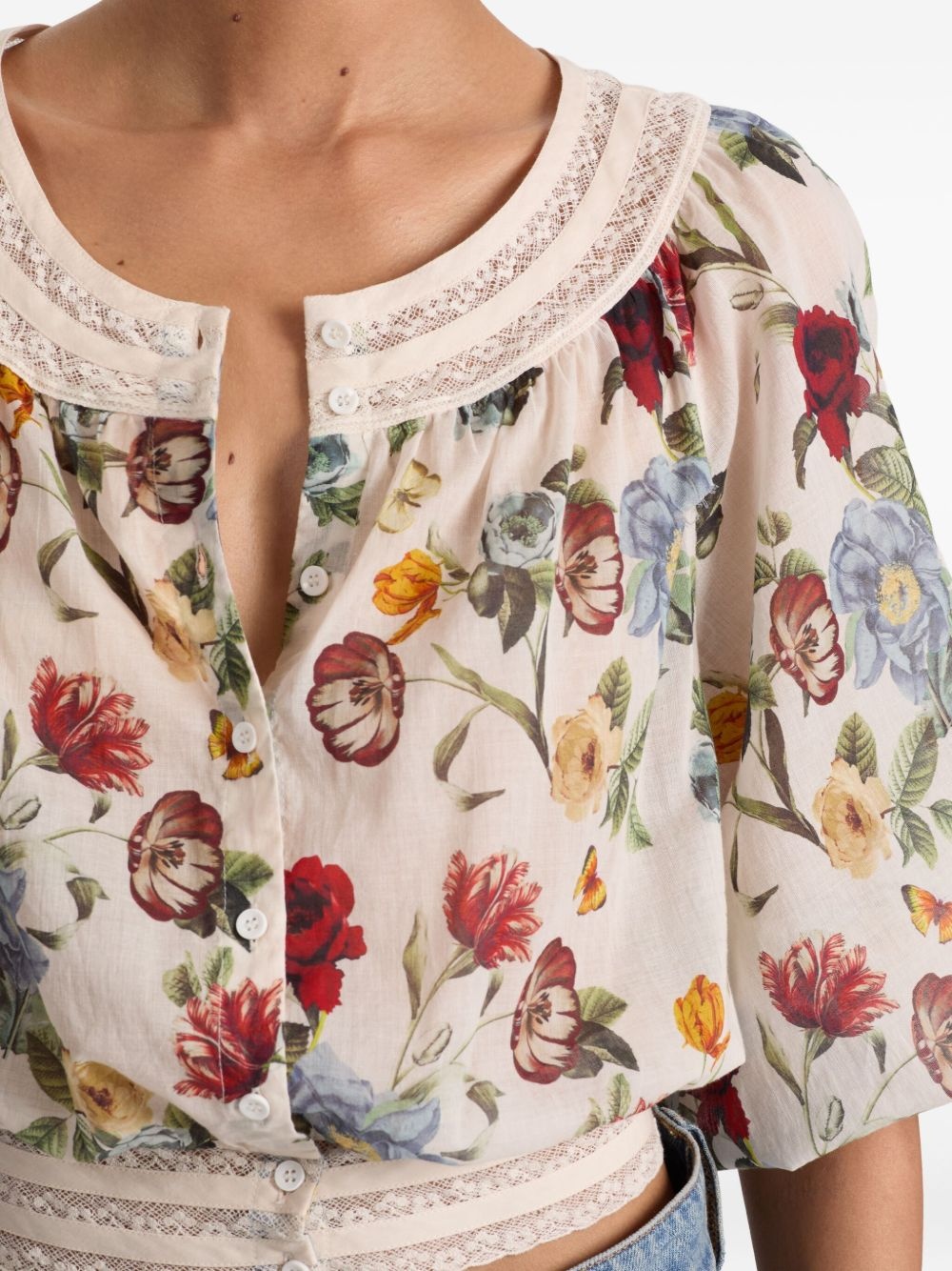 floral lace-trimmed blouse - 5