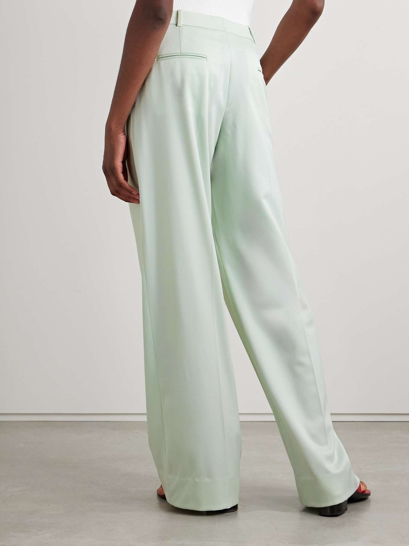 Pleated wool-blend wide-leg pants Mint - 4