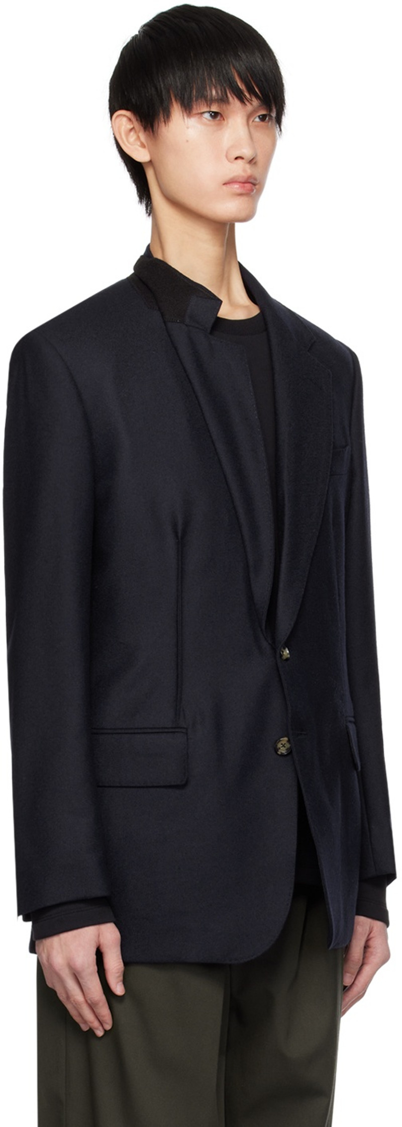 MARINA YEE Navy Asymmetrical Darts Blazer outlook