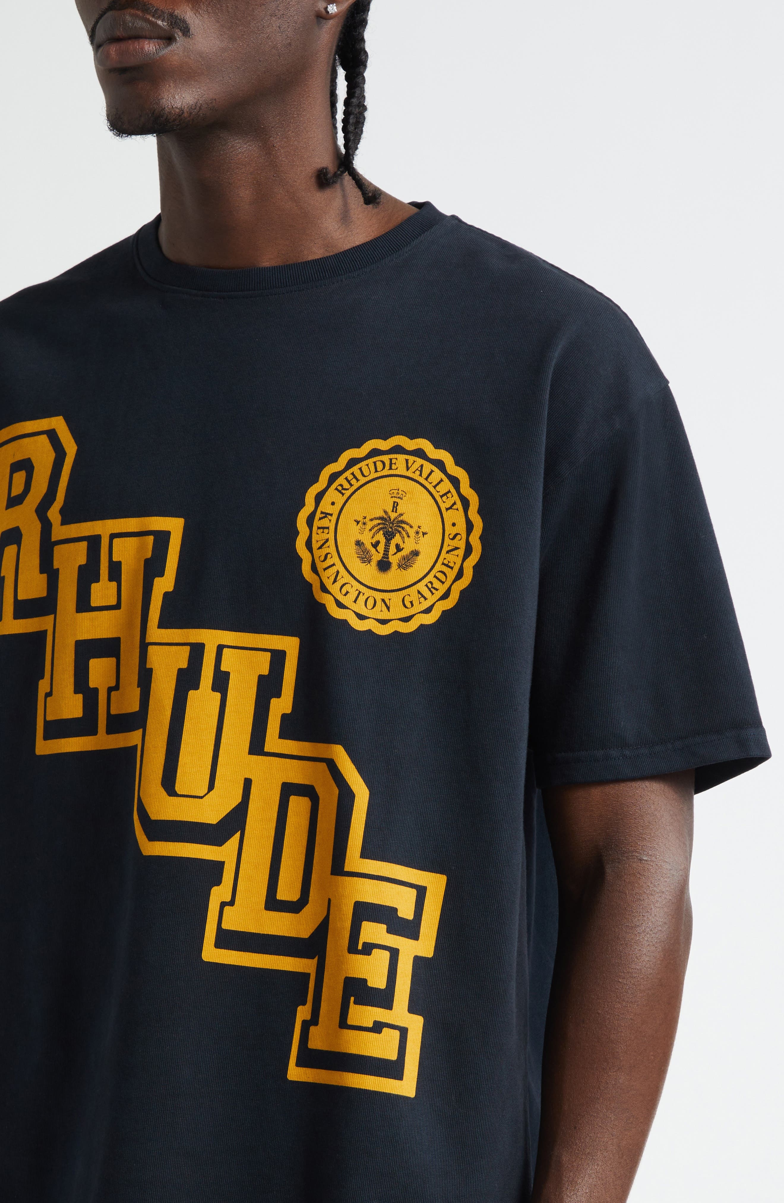 Rhude Collegiate Crest Graphic T-Shirt in Vintage Black /Yellow 0027 at Nordstrom - 4
