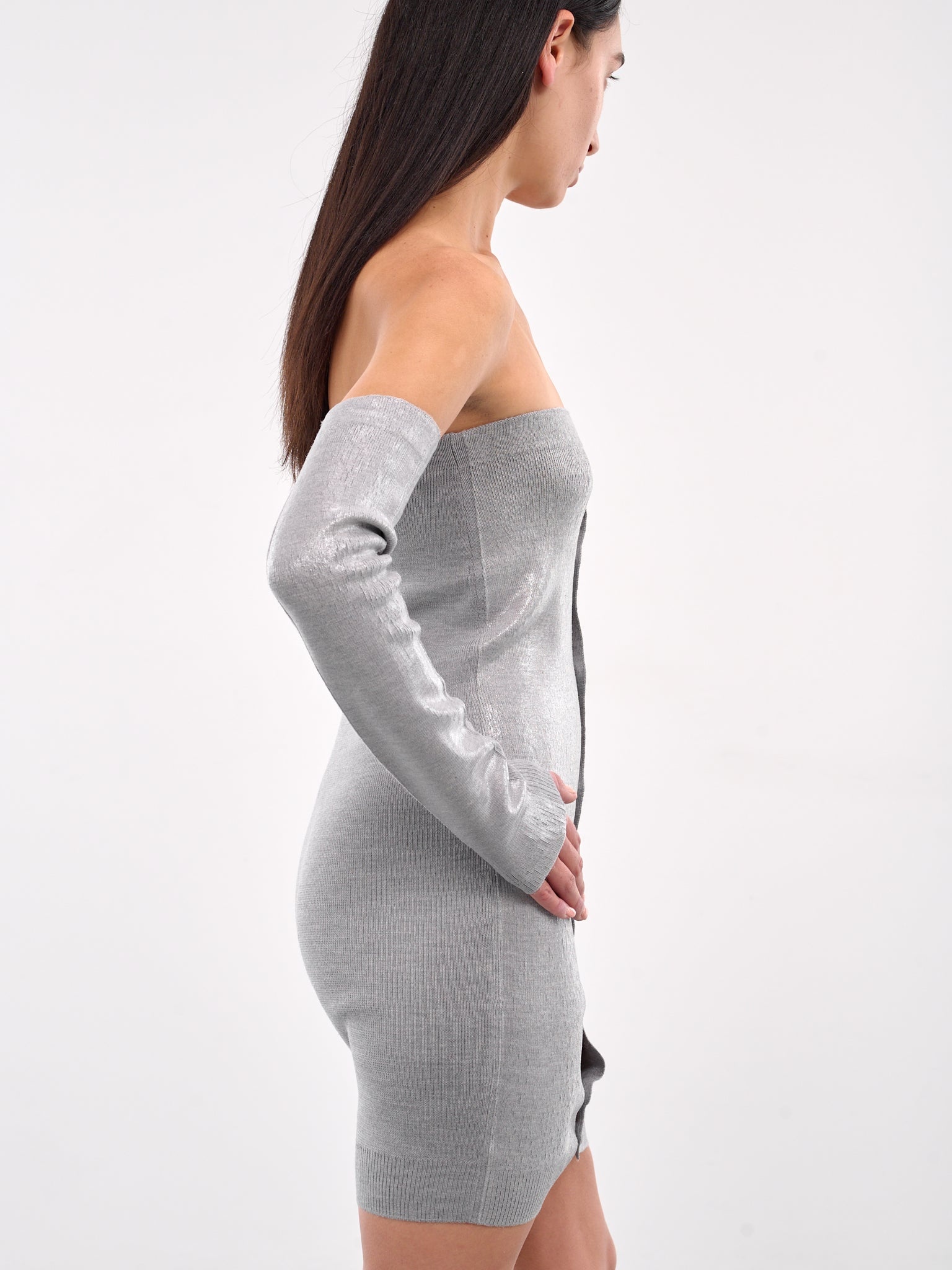 Buttoned Strapless Mini Dress - 4