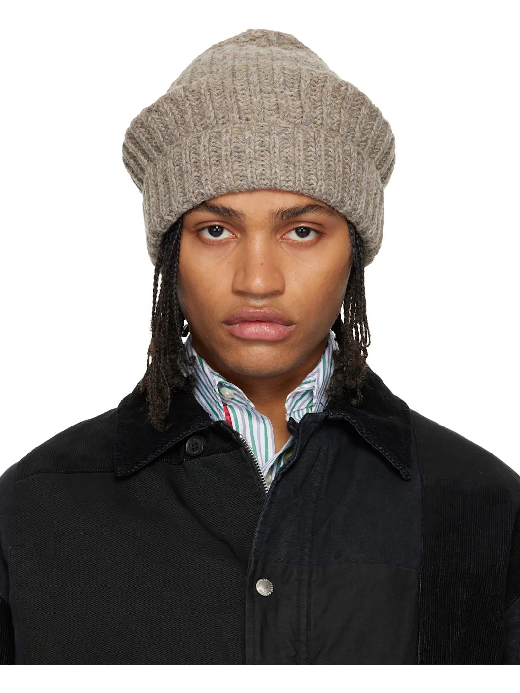 Taupe Rib-Knit Beanie - 1