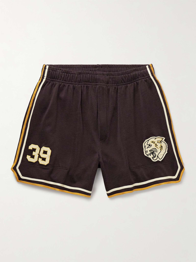 Bobcat Appliquéd Striped Jersey Shorts 1