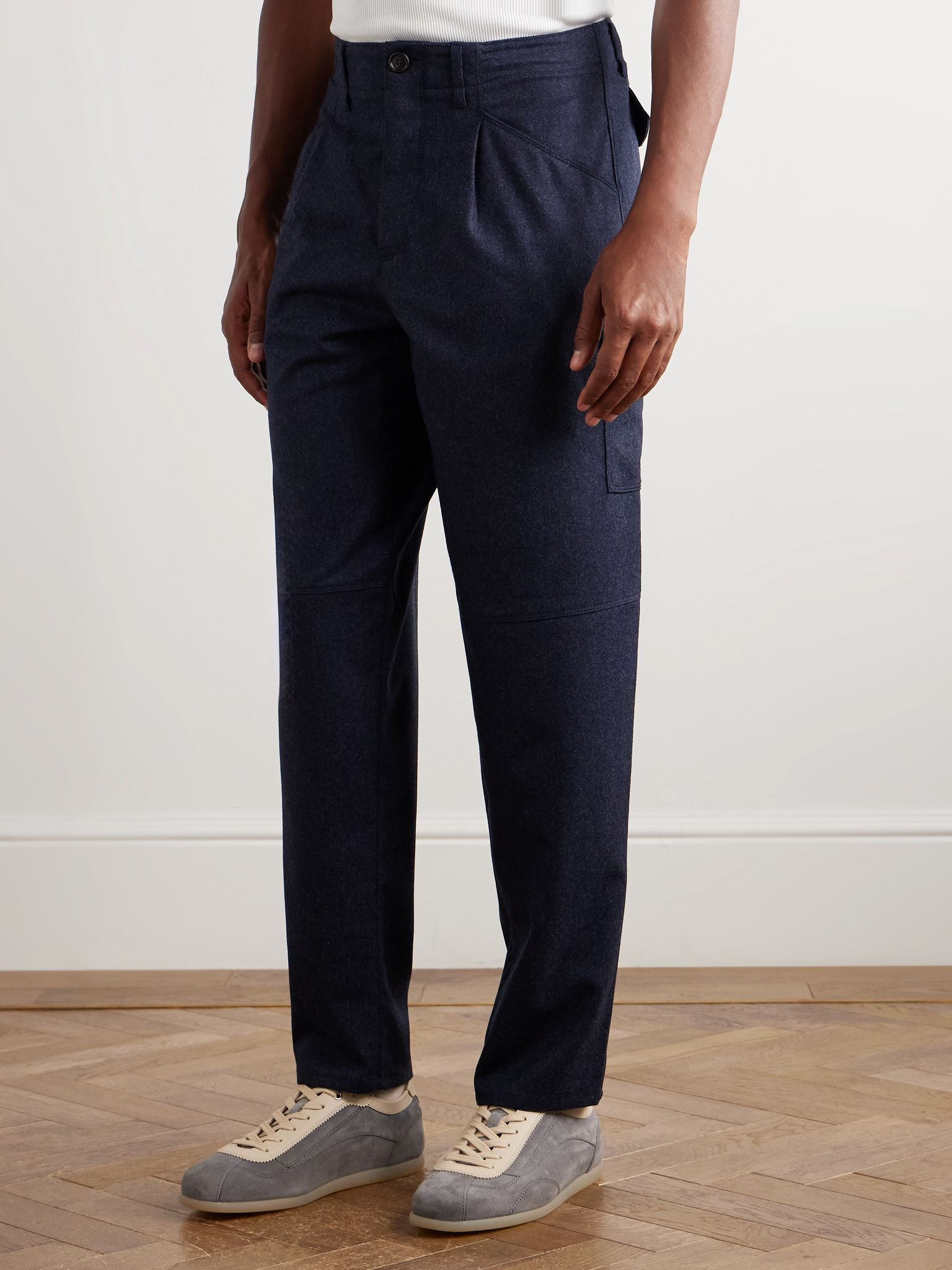 Tapered Brushed-Wool Trousers Blue - 3