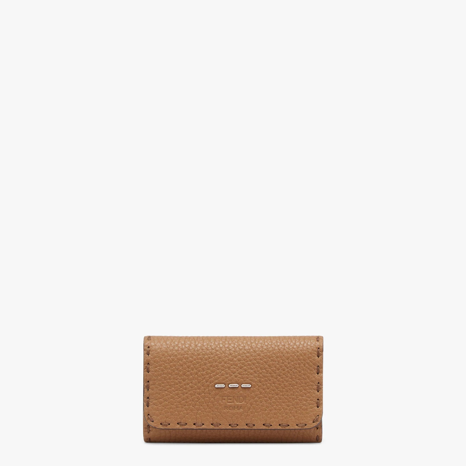 Key case with press stud closure. Made of beige Cuoio Romano leather. Yellow Cuoio Romano leather li - 1