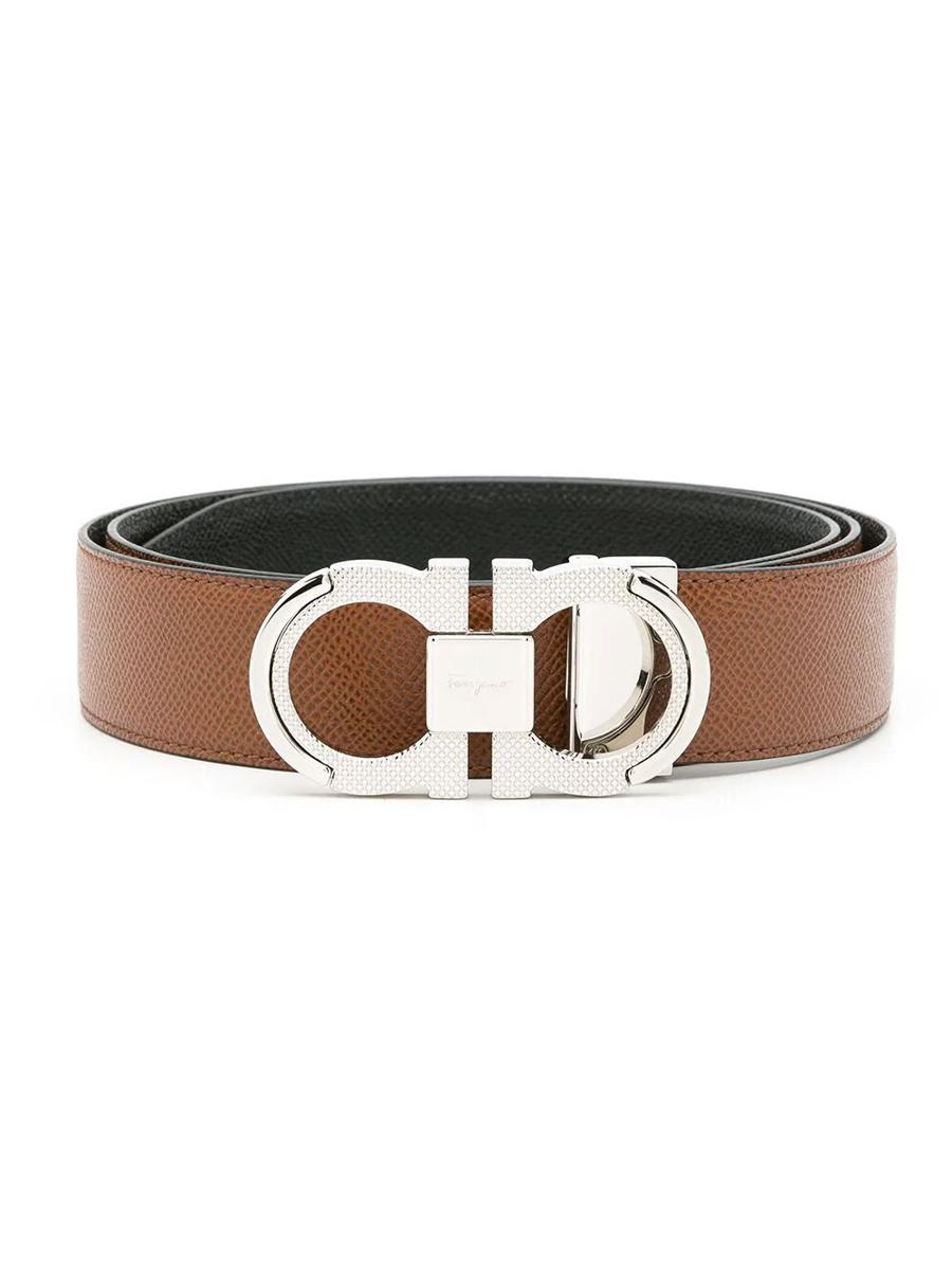 ベルト FERRAGAMO FW25 REVERSIBLE BELT HOOKS (780393 23A565826) Ferragamo Men's Reversible Leather Gancio-Buckle Belt