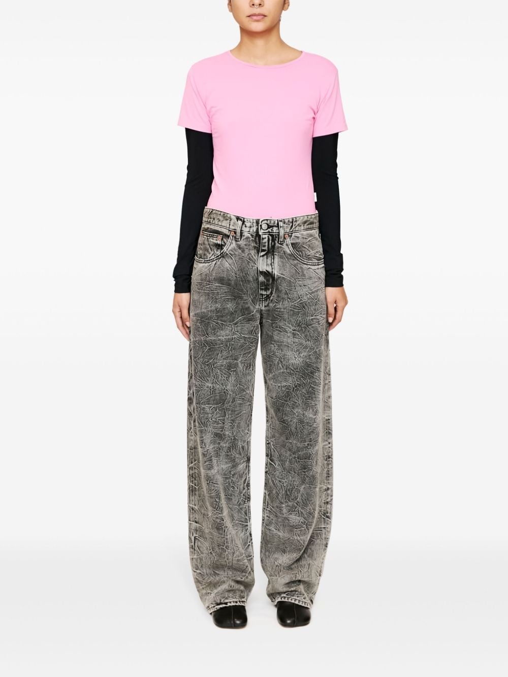 crinkled-finish wide-leg jeans - 2