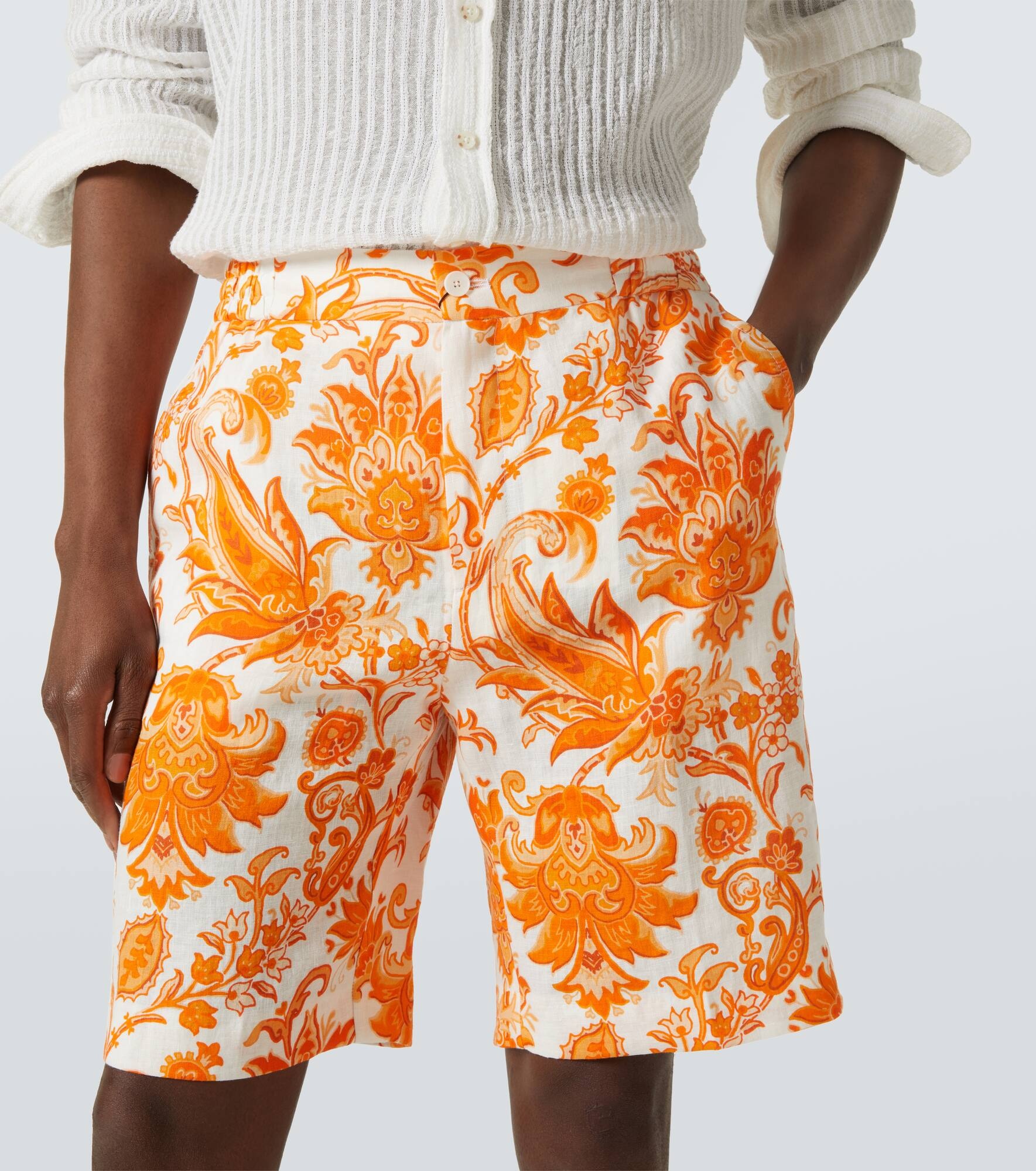 Printed linen Bermuda shorts - 5