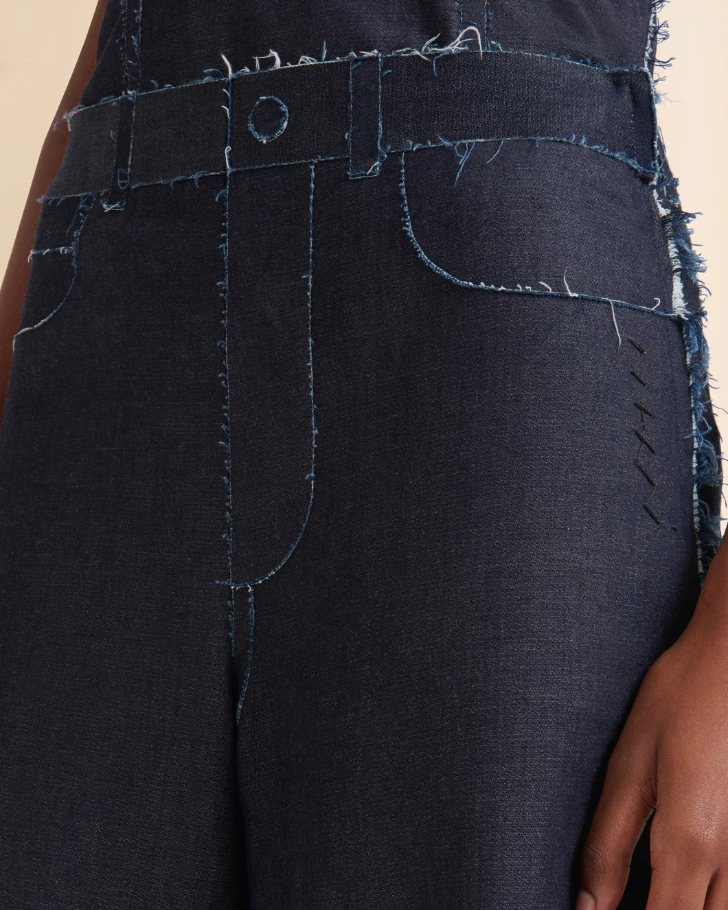 DEEP BLUE STRETCH DENIM TROMPE L'OEIL TROUSERS - 4